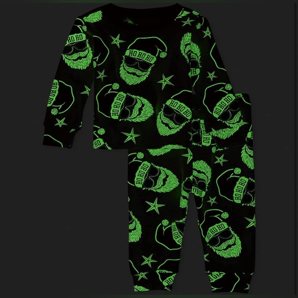 The Children's Place Holiday 2 Piece Snug Fit Cotton Pajamas, Glow Cool Santa - Picture 4 of 5